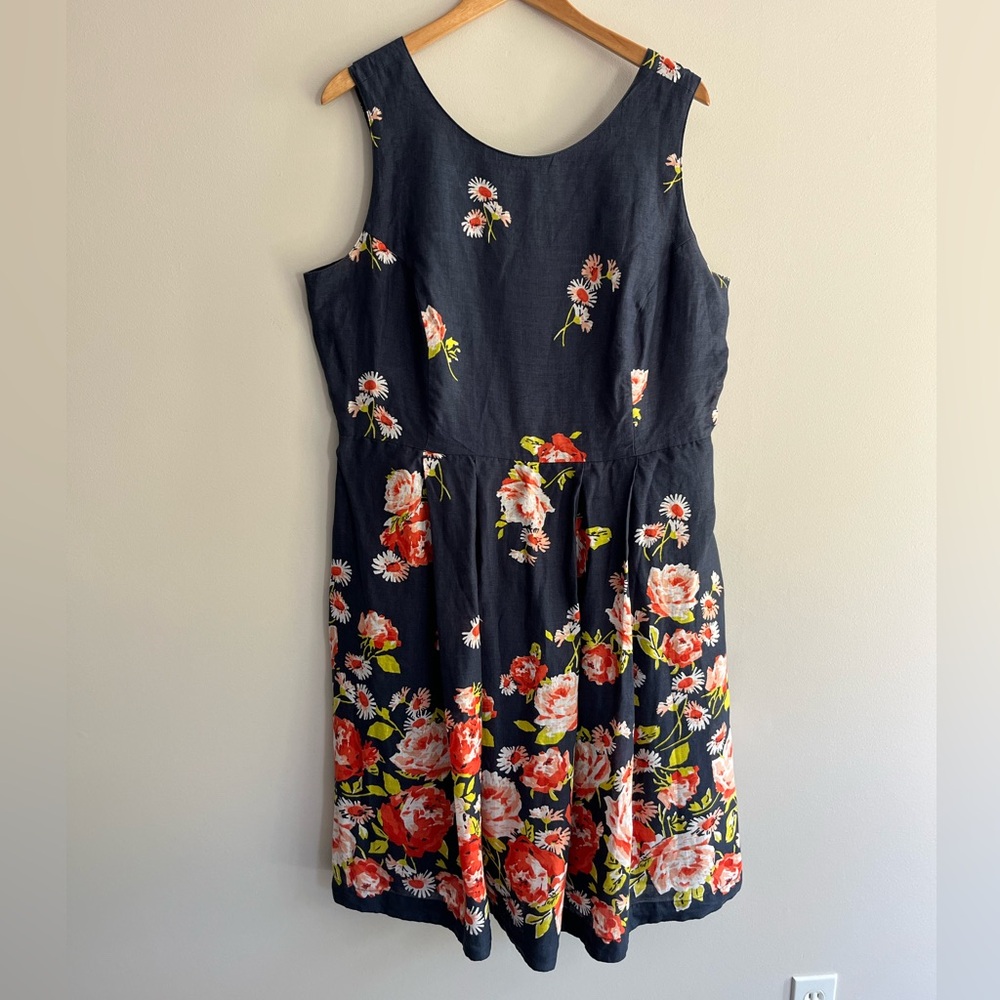 Lands' End Navy Floral Linen Dress size 18